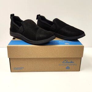 NEW Women's Clarks Cloudsteppers Breeze Dawn Black Slip On Comfort Shoes, 8.5M